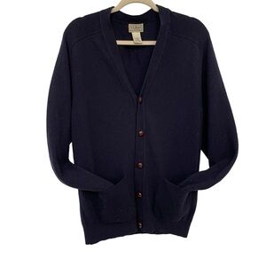 LL Bean Men's Medium-Regular Navy Wool Grandpa Cardigan Wood Buttons